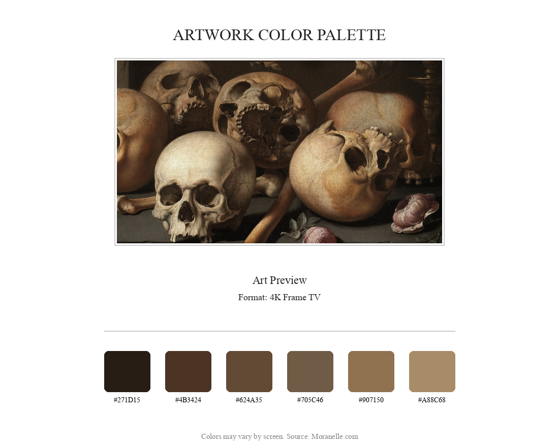 Aelbert Jansz van der Schoor, Vanitas Still life – curated color palette inspired by the original artwork, ideal for home decor coordination.