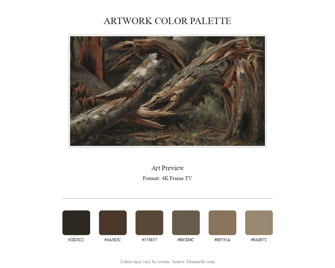 Alexandre Calame, Fallen Tree – curated color palette inspired by the original artwork, ideal for home decor coordination.