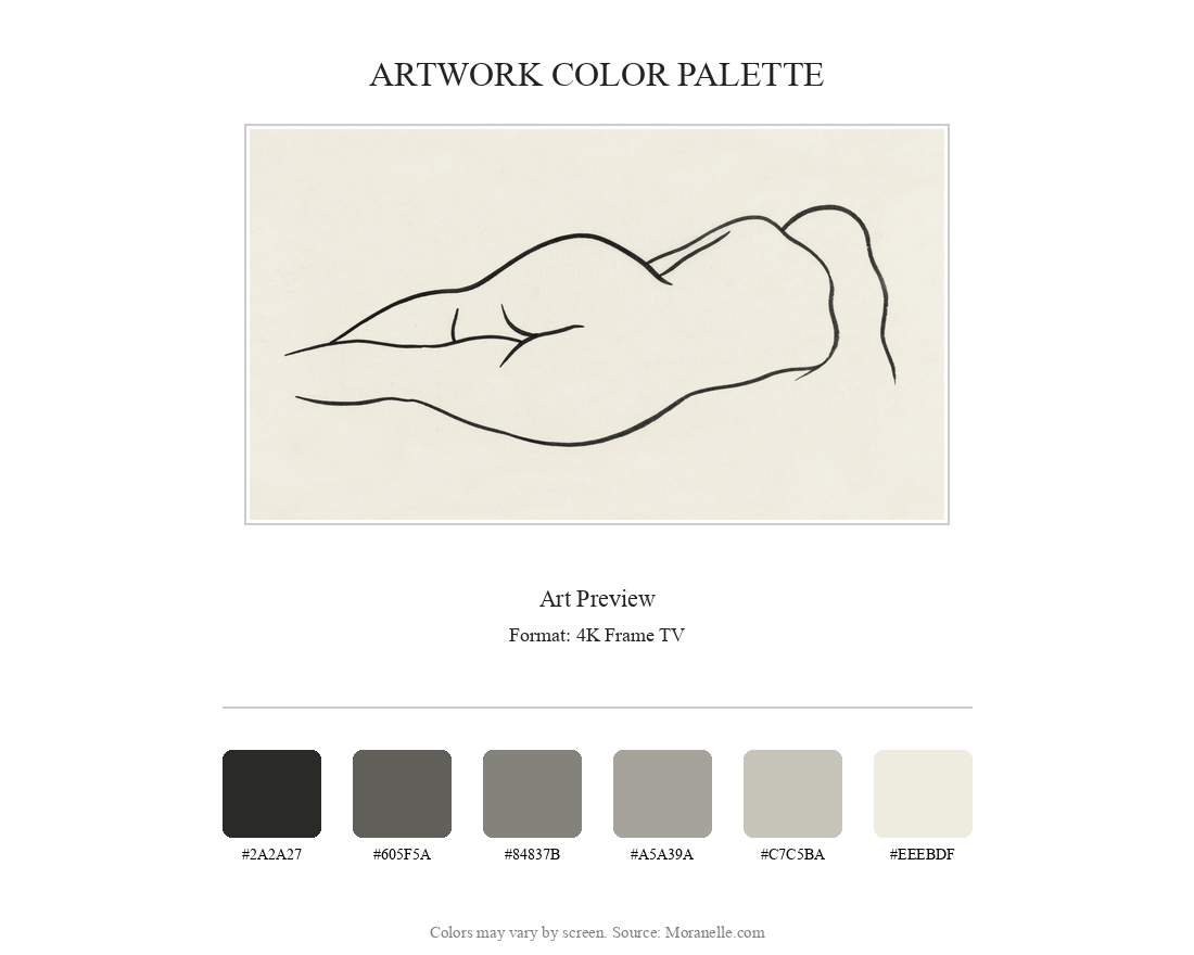 Ananda K Coomaraswamy Reclining Nude Woman - curated color palette inspired by the original artwork, ideal for home decor coordination.