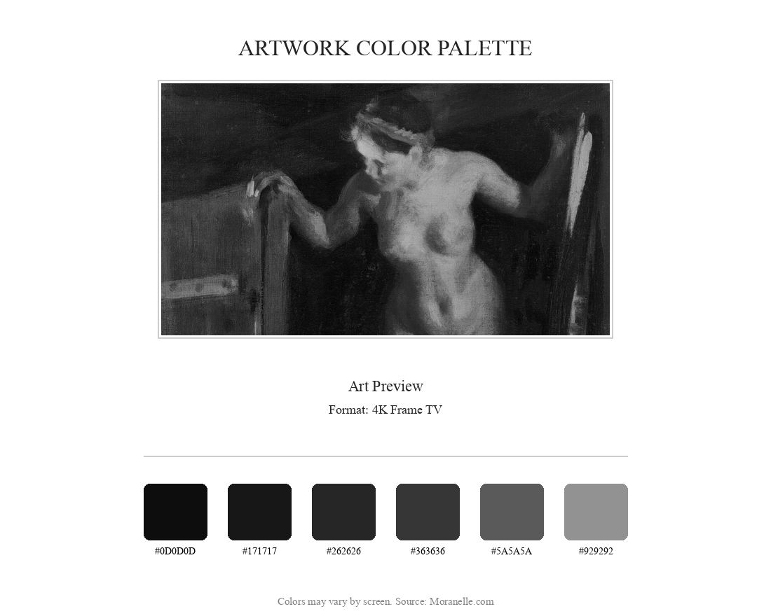 Anders Zorn, Nude Girl in Doorway – curated color palette inspired by the original artwork, ideal for home decor coordination.