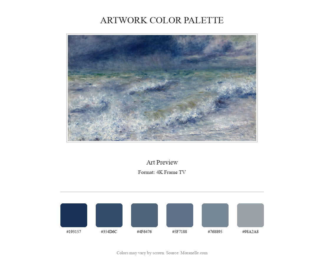 Auguste Renoir, La Vague – curated color palette inspired by the original artwork, ideal for home decor coordination.