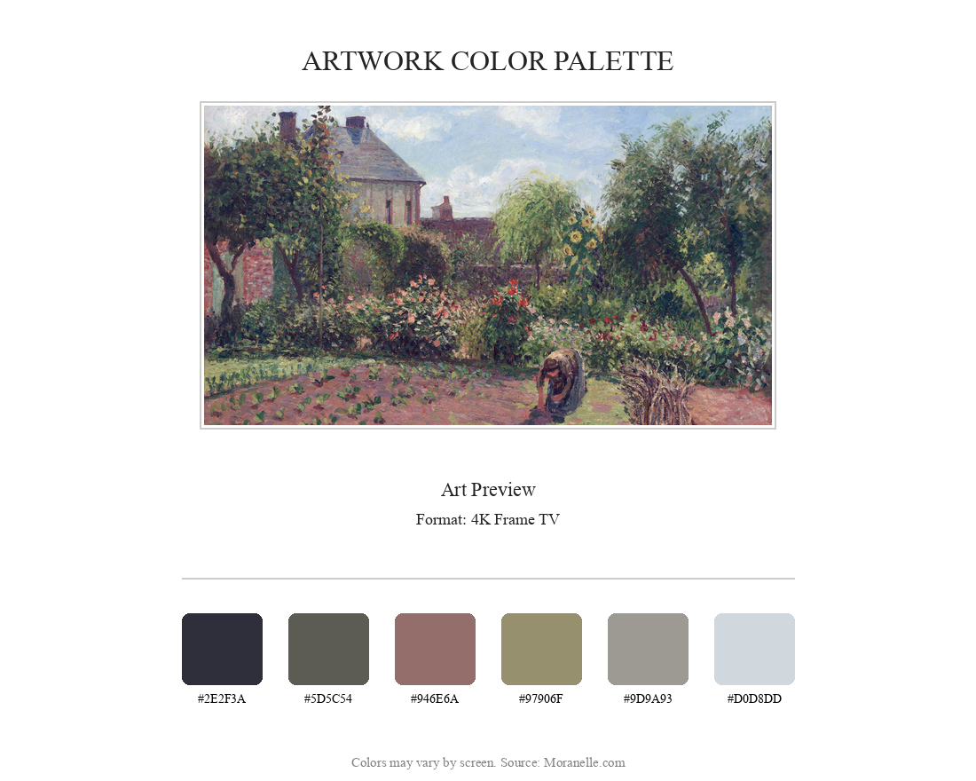 Camille Pissarro, Le jardin d'Eragny – curated color palette inspired by the original artwork, ideal for home decor coordination.