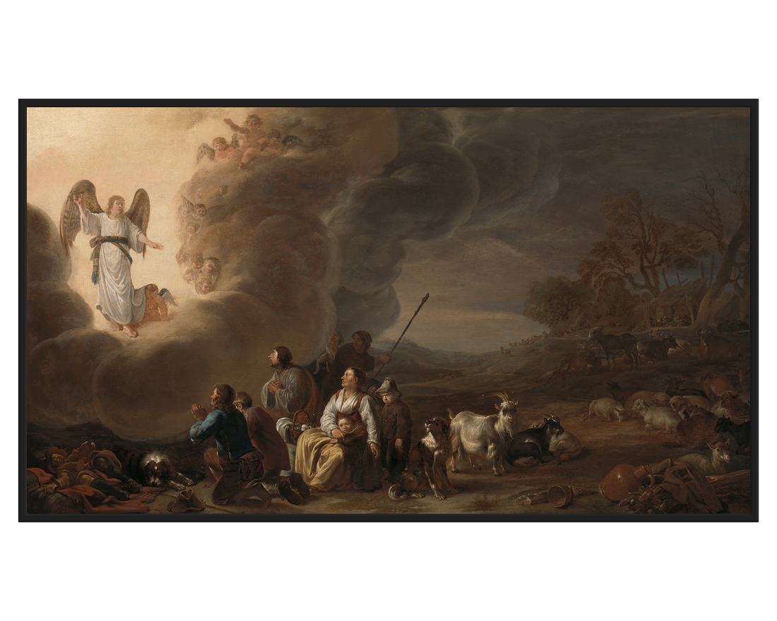 Cornelis Saftleven, The Annunciation to the Shepherd – full painting reproduction, digital download for Samsung Frame TV.