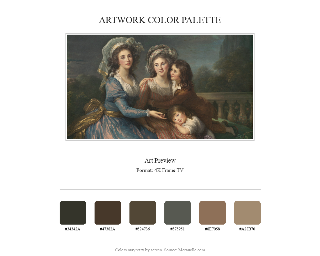 Élisabeth Vigée Le Brun, La marquise de Pezay et la marquise de Rougé avec ses fils Alexis et Adrien – curated color palette inspired by the original artwork, ideal for home decor coordination.