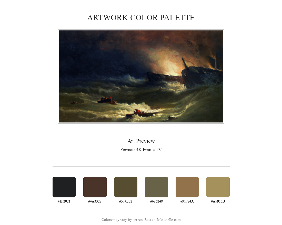 George Inness-Tragedy at Sea - curated color palette inspired by the original artwork, ideal for home decor coordination.