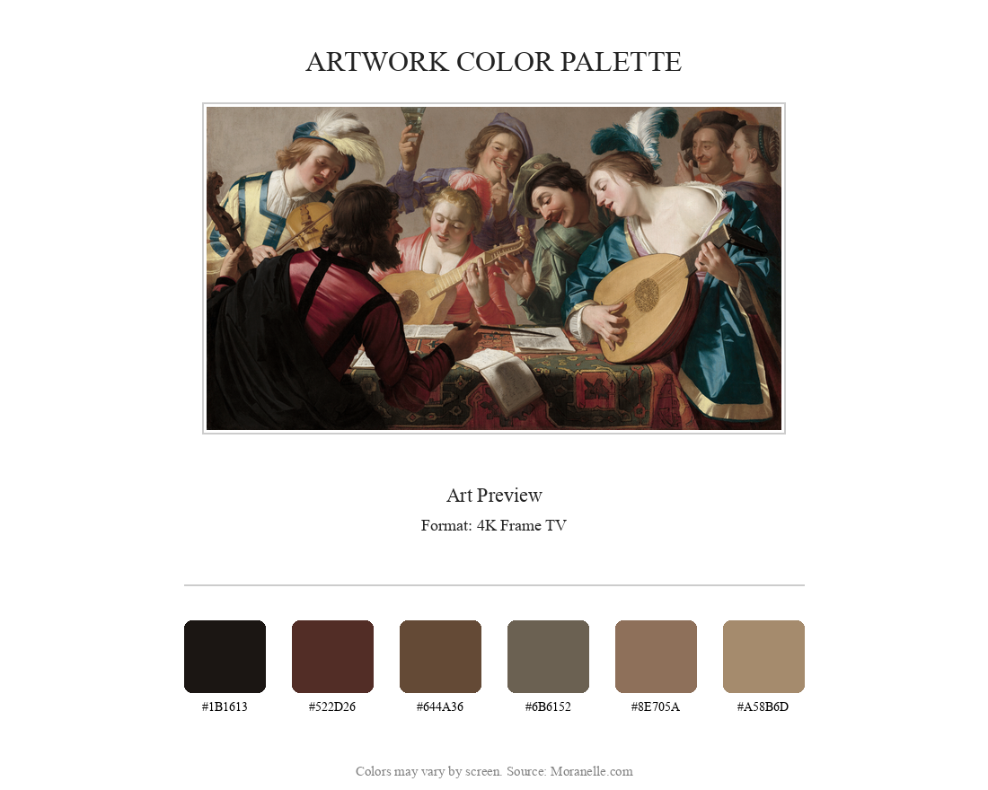 Gerard van Honthorst The Concert color palette with dominant colors: blue, red, and gold.