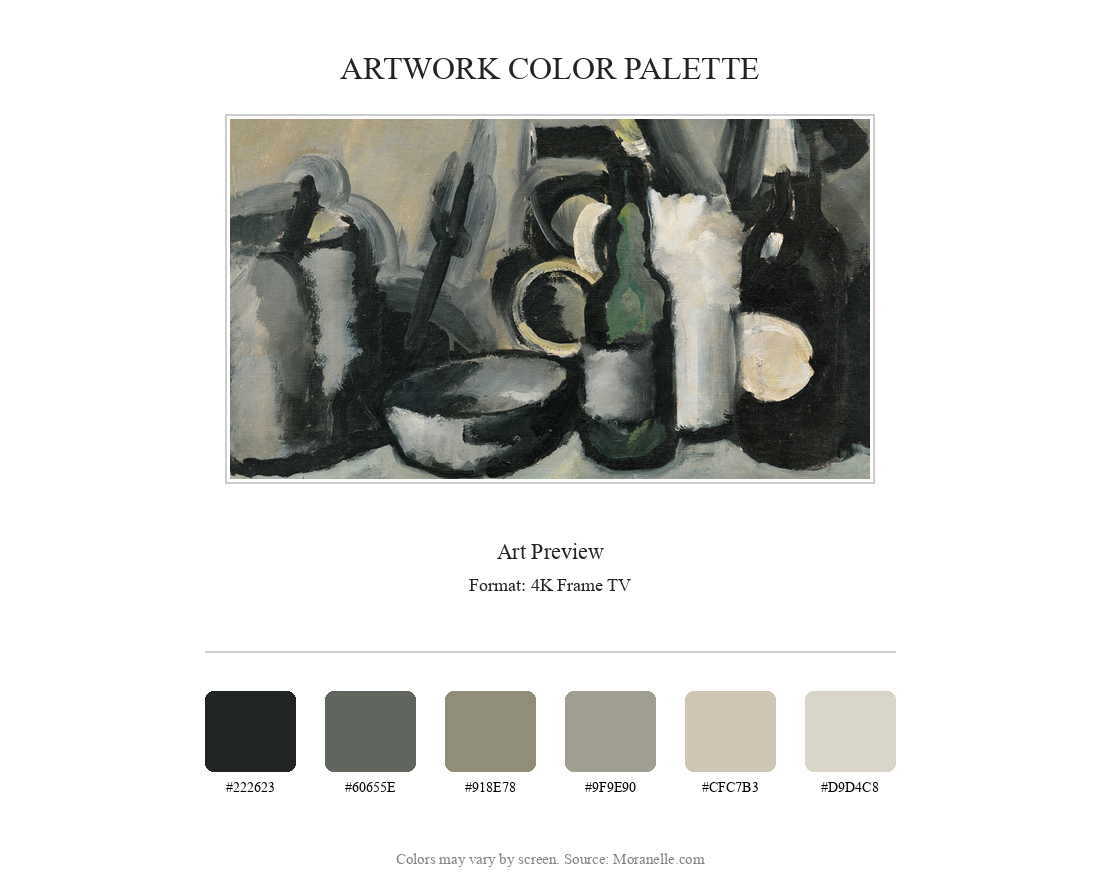 Harald Giersing, Still Life With Bottle – curated color palette inspired by the original artwork, ideal for home decor coordination.