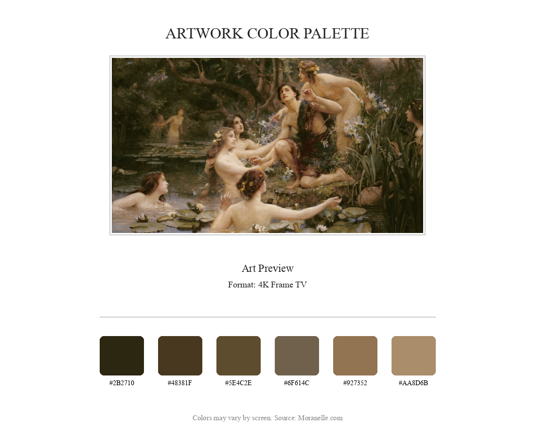Henrietta Rae Hylas and the Water Nymphs - curated color palette inspired by the original artwork, ideal for home decor coordination.