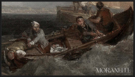 J. M. W. Turner The Junction of the Thames and Medway Painting details showing figures on a boat.