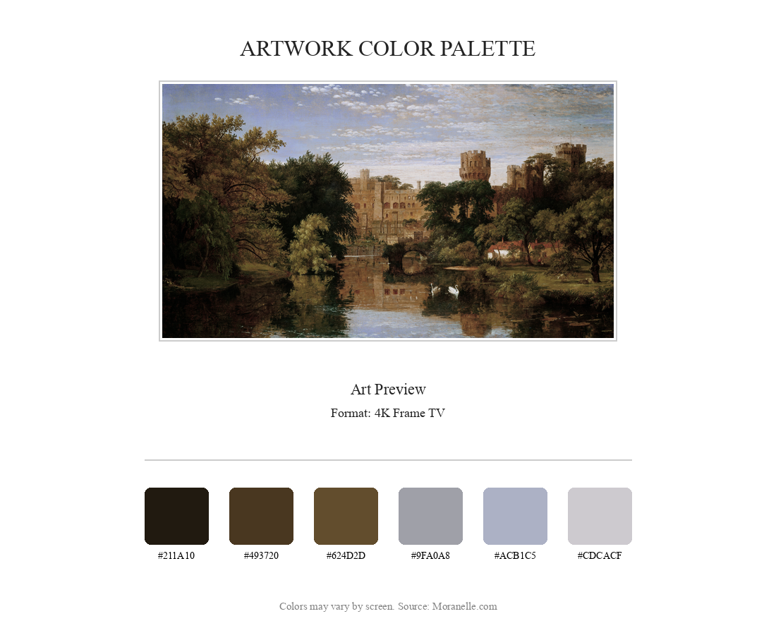 Jasper Francis Cropsey, Warwick Castle, England – curated color palette inspired by the original artwork, ideal for home decor coordination.