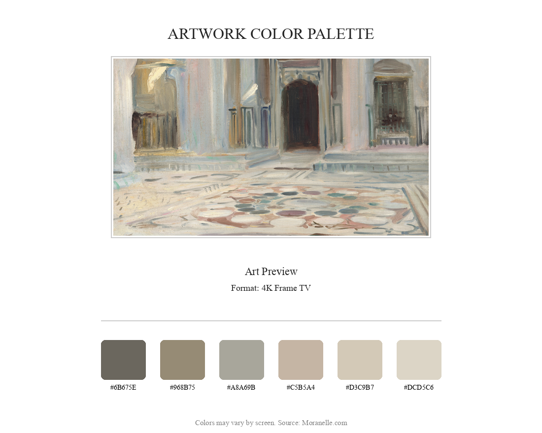 John Singer Sargent, Pavement, Cairo – curated color palette inspired by the original artwork, ideal for home decor coordination.