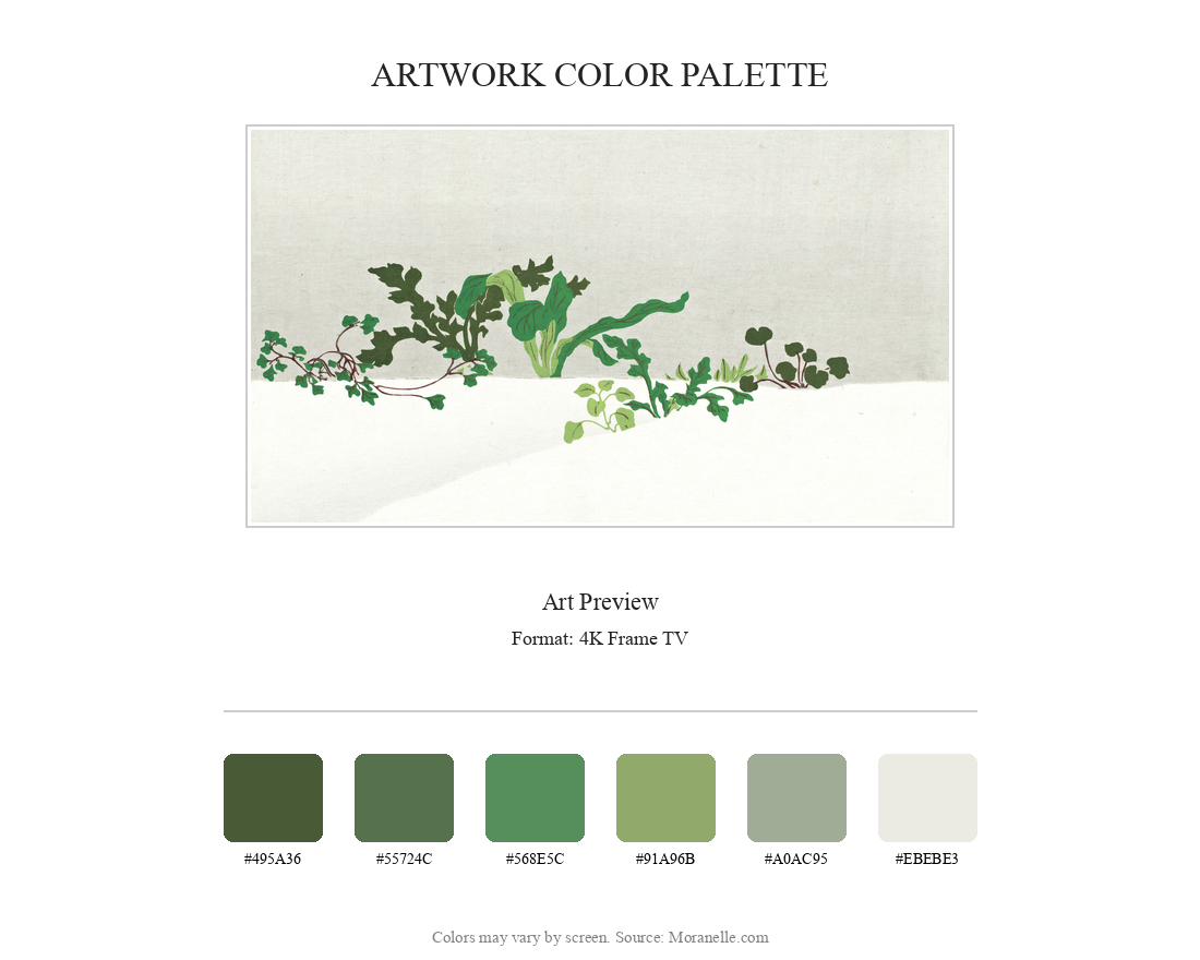 Kamisaka Sekka, Spring Herbs from the series A World of Things (Momoyogusa) - curated color palette inspired by the original artwork, ideal for home decor coordination.