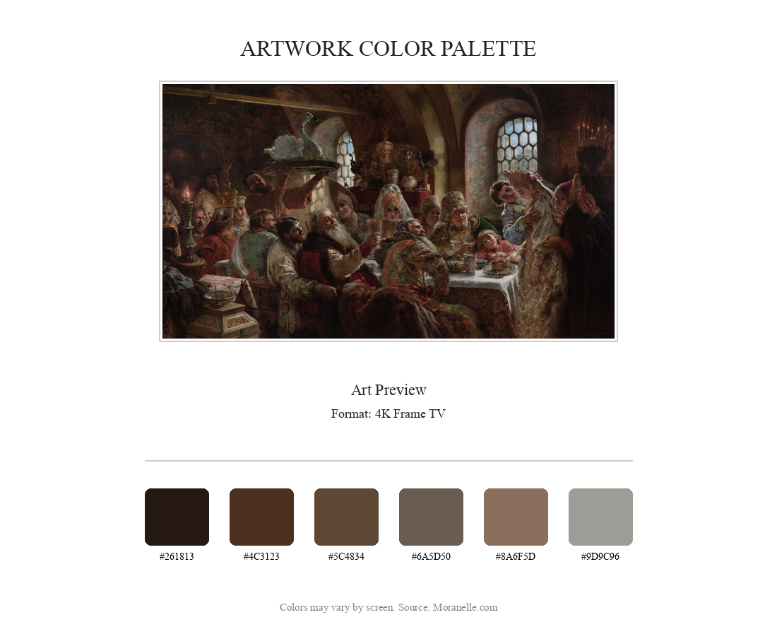Konstantin Makovsky, A Boyar Wedding Feast – curated color palette inspired by the original artwork, ideal for home decor coordination.