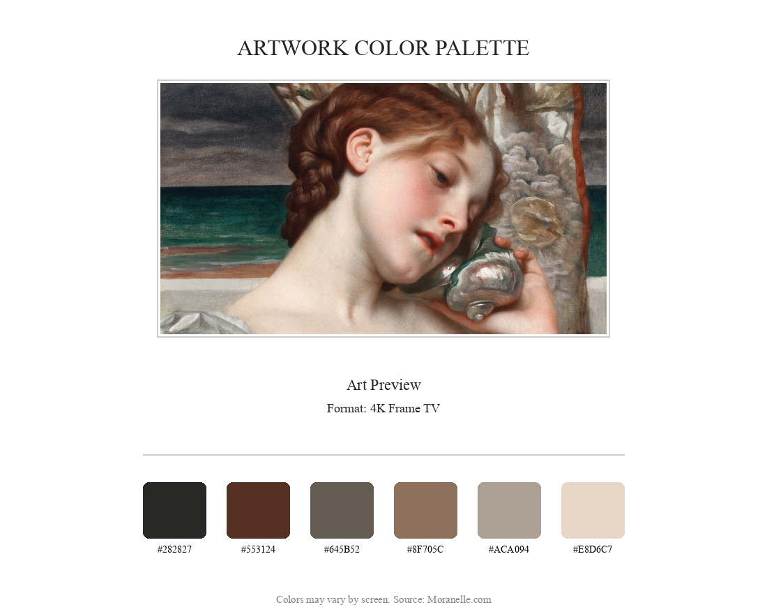 Lord Frederic Leighton, Sea Echoes – curated color palette inspired by the original artwork, ideal for home decor coordination.