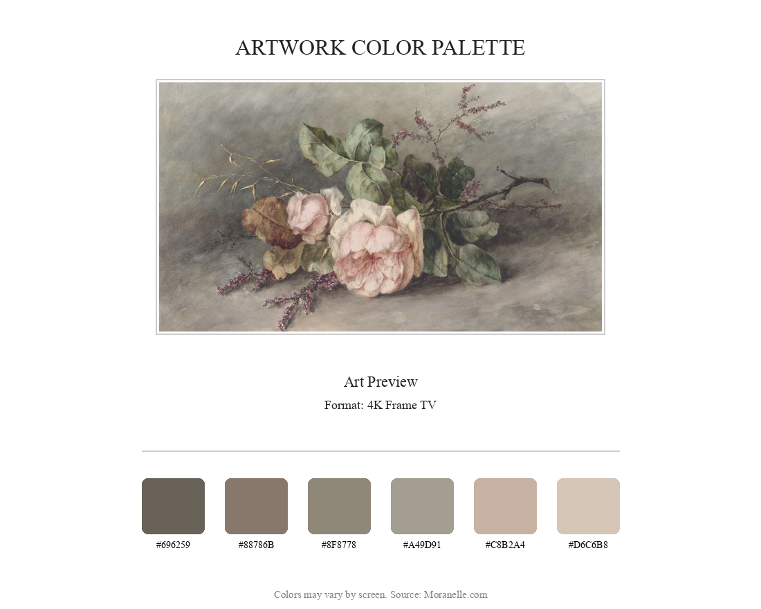 Margaretha Roosenboom Rozen - curated color palette inspired by the original artwork, ideal for home decor coordination.