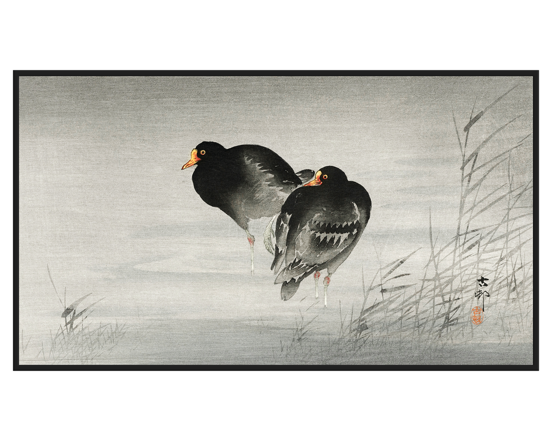 Ohara Koson, Two Moorhens - full painting reproduction, digital download for Samsung Frame TV.