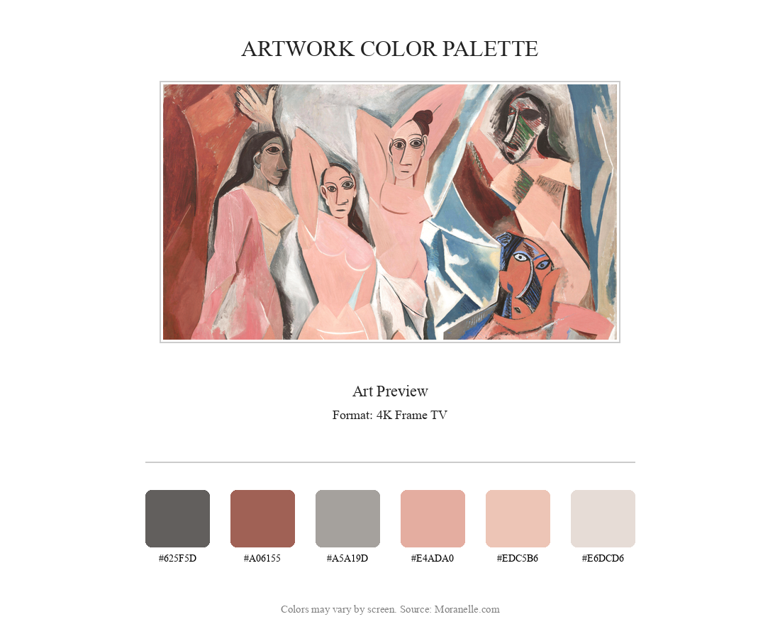 Pablo Picasso, Les Demoiselles d Avignon – curated color palette inspired by the original artwork, ideal for home decor coordination.