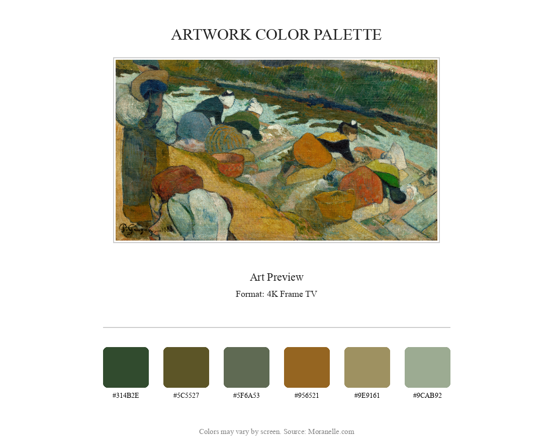 Paul Gauguin, Les Lavandières, Arles – curated color palette inspired by the original artwork, ideal for home decor coordination.