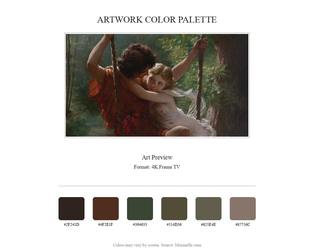 Pierre Auguste Cot Le Printemps - curated color palette inspired by the original artwork, ideal for home decor coordination.