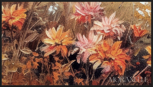 Meadow with orange, pink, and white flowers - Close-up detail of the artwork with visible surface texture, small features, and clean contours.
