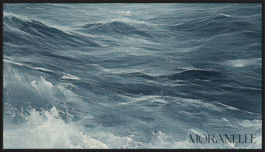 Seascape with strong waves and an open ocean stretching to the horizon - Close-up detail of the artwork with visible surface texture, small features, and clean contours.