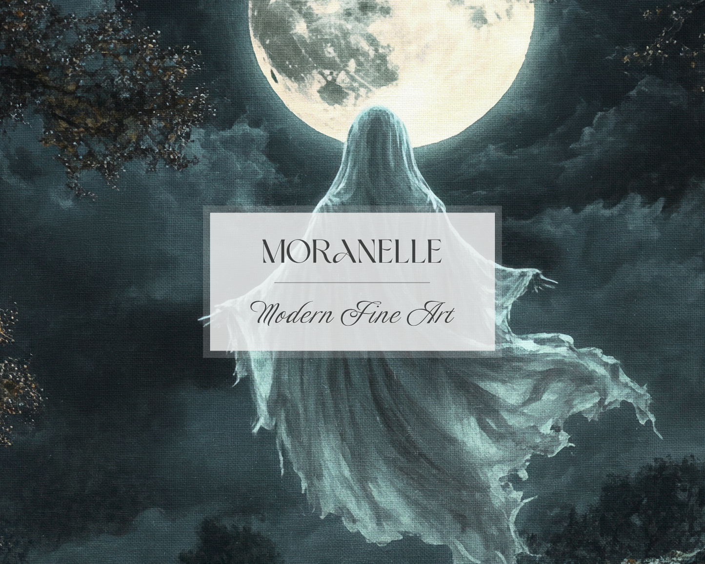 Close-up of the ghostly figure's flowing robes and the moon's texture.