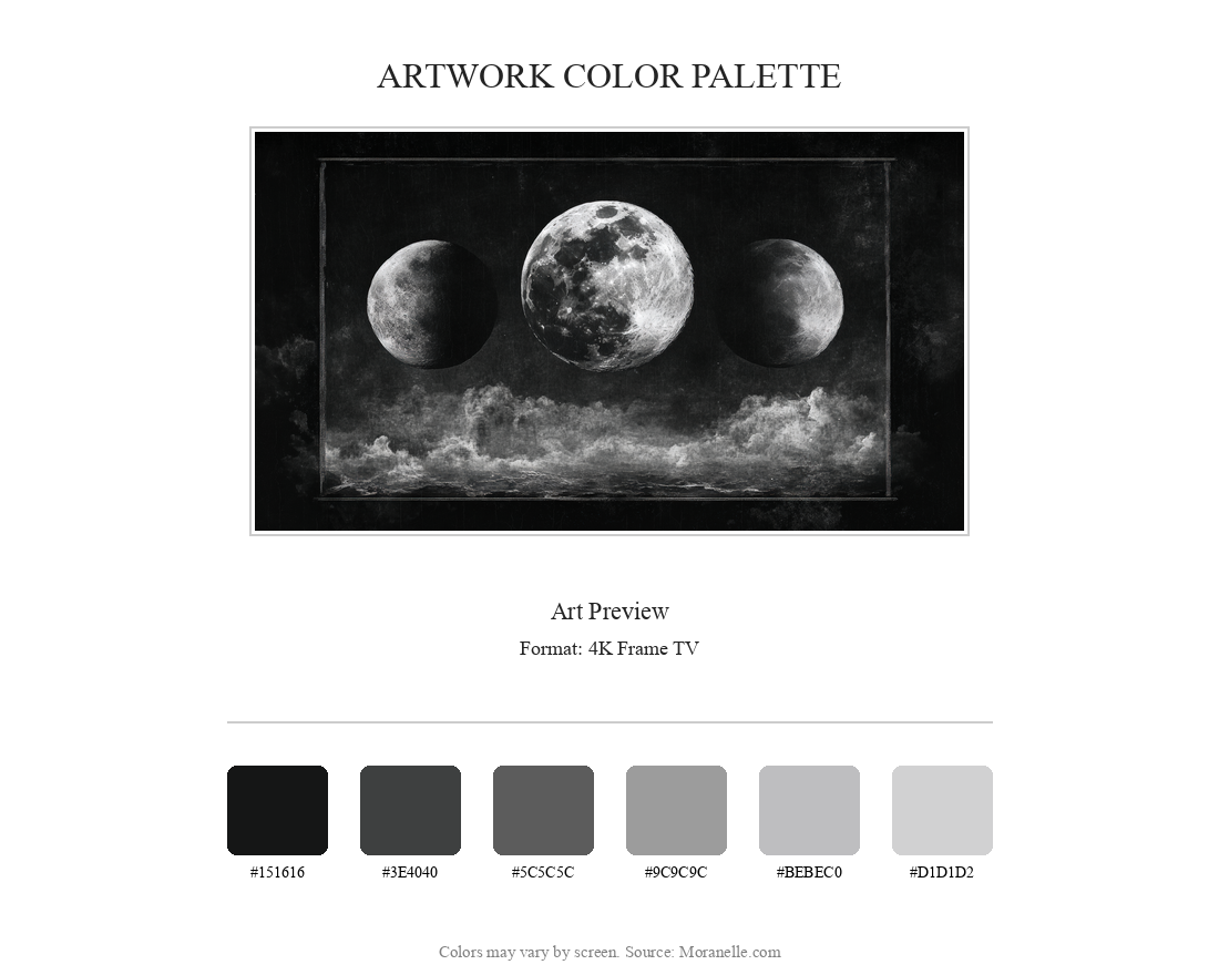 Artwork preview with a palette of black, gray, white, and hints of silver.