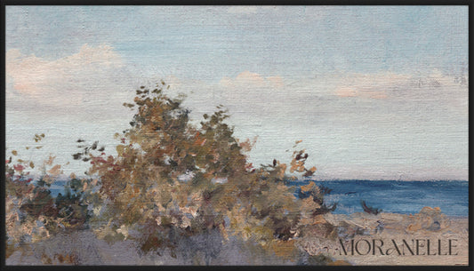 Coastal landscape painting - Close-up detail of the artwork with visible surface texture, small features, and clean contours.