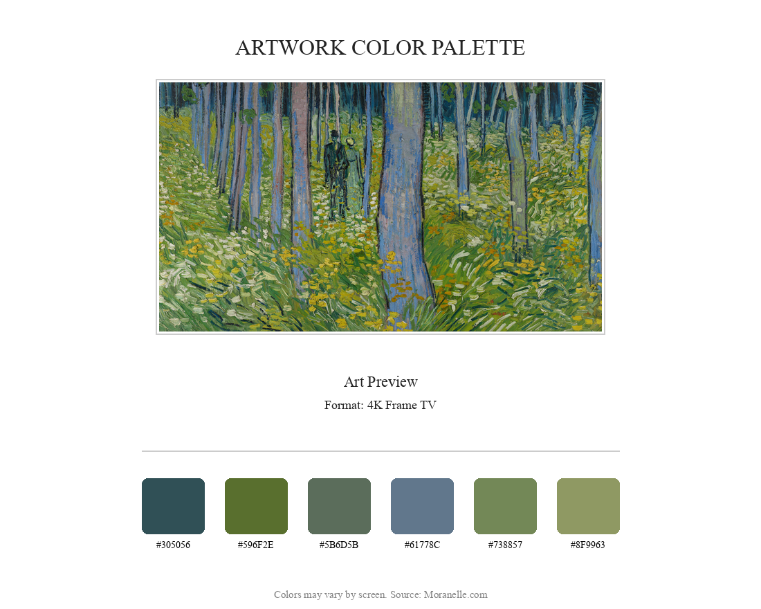 Vincent van Gogh, Undergrowth with two Figures – curated color palette inspired by the original artwork, ideal for home decor coordination.