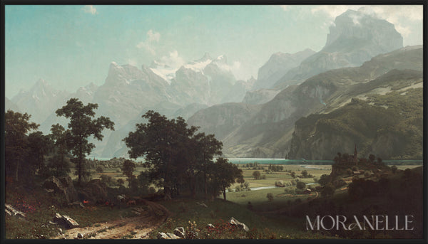 Mountain Landscape Painting featuring majestic peaks and a tranquil river.