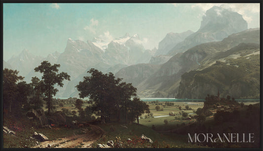 Mountain Landscape Painting featuring majestic peaks and a tranquil river.