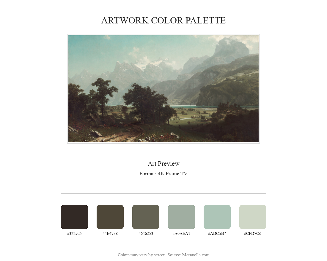 Artwork preview with a palette of green, blue, and brown colors.