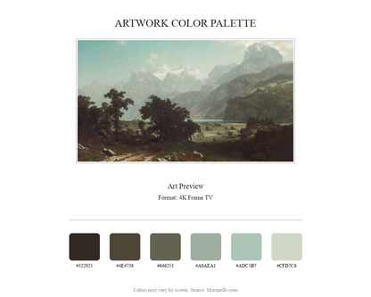Artwork preview with a palette of green, blue, and brown colors.