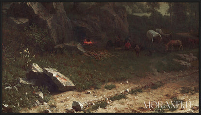 Mountain Landscape Painting - Close-up detail of the artwork with visible surface texture, small features, and clean contours.