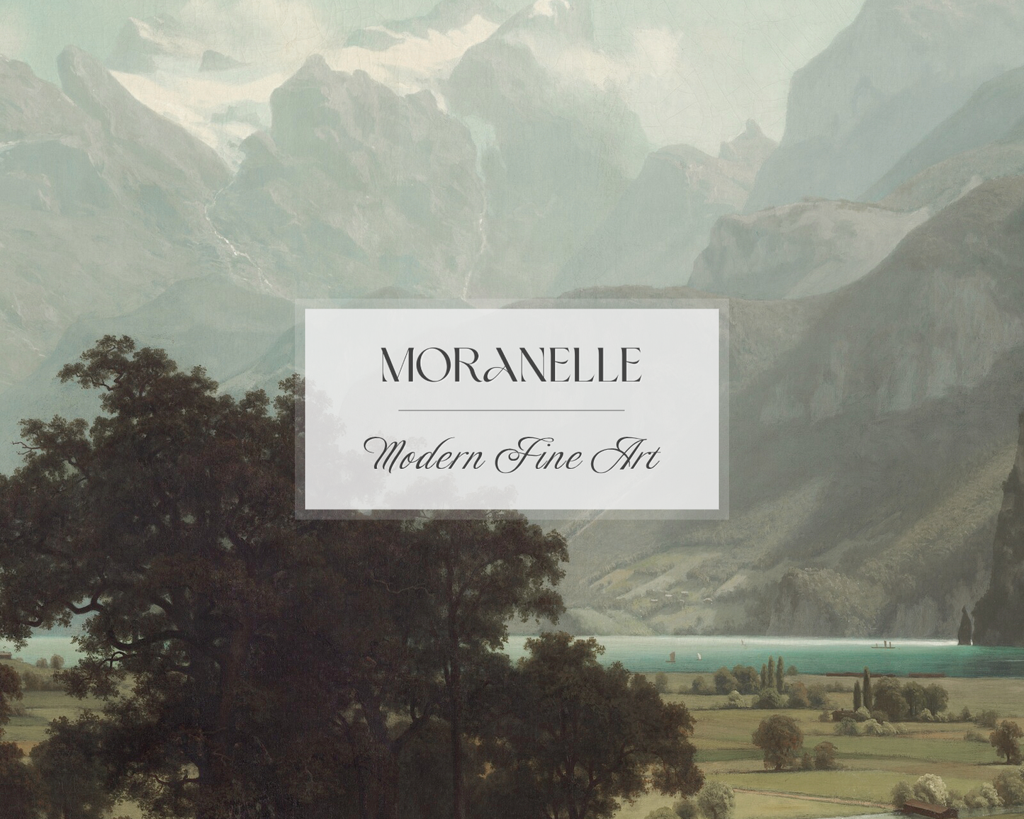 Close-up of the painting showing detailed textures of trees and rocky terrain.