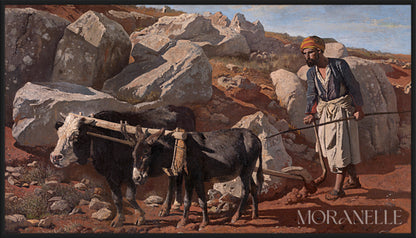 Charles Verlat, Ox and donkey with fellah - full painting reproduction, digital download for Samsung Frame TV.