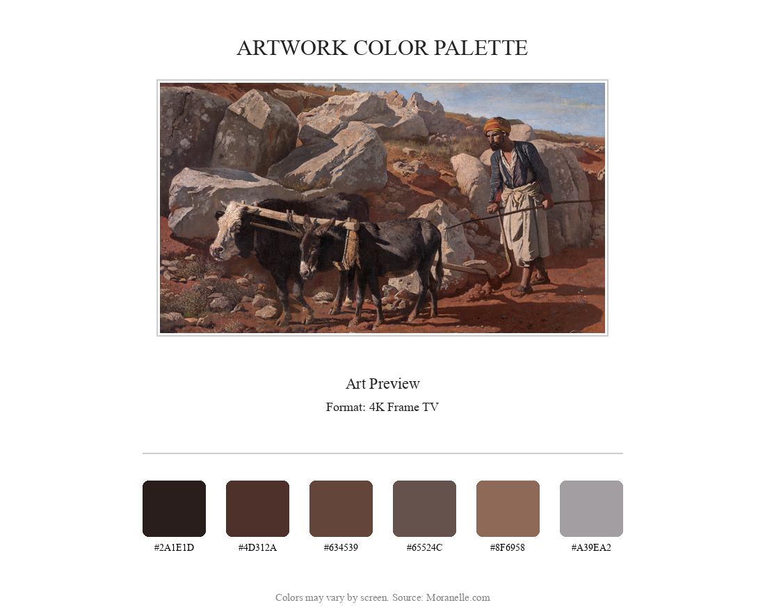 Charles Verlat, Ox and donkey with fellah - curated color palette inspired by the original artwork, ideal for home decor coordination.
