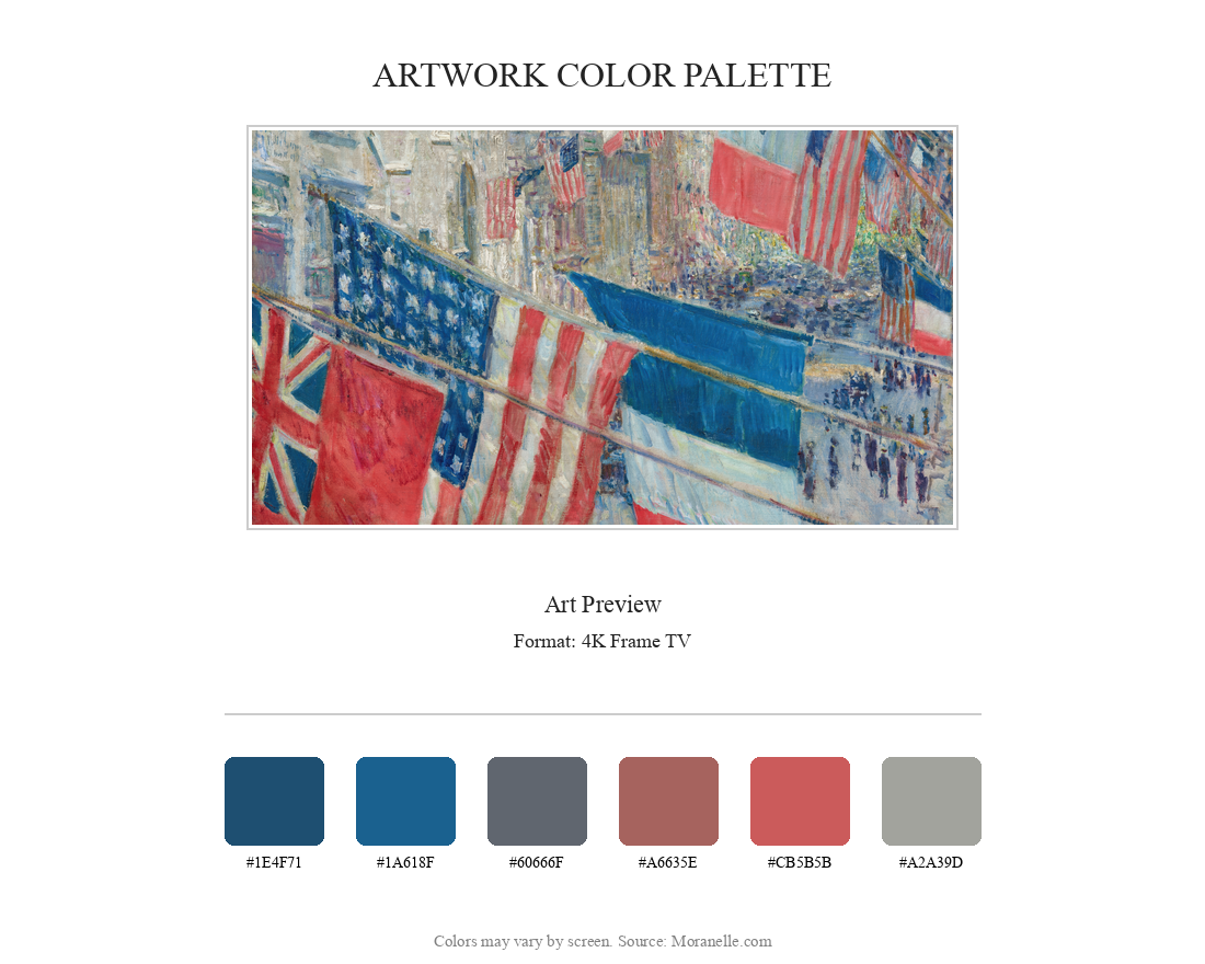 Childe Hassam Allies Day - curated color palette inspired by the original artwork, ideal for home decor coordination.