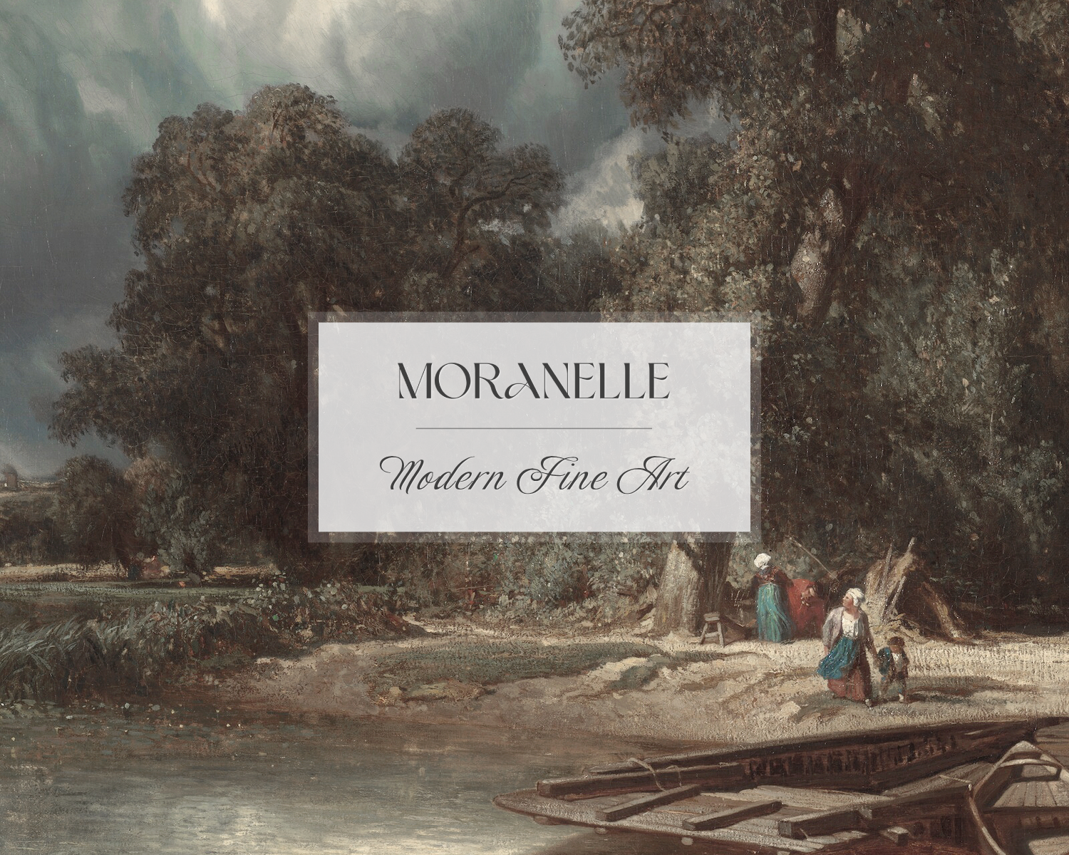 Close-up of the painting highlighting the textures of the water and the details of the trees.