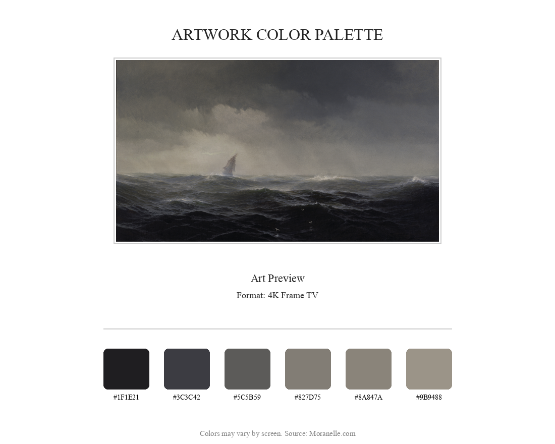 Edward Moran The Sea - curated color palette inspired by the original artwork, ideal for home decor coordination.