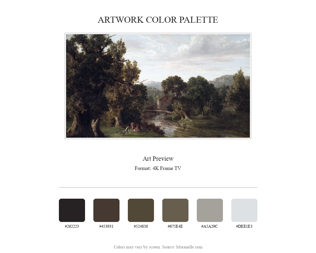 George Inness, The Old Mill - curated color palette inspired by the original artwork, ideal for home decor coordination.