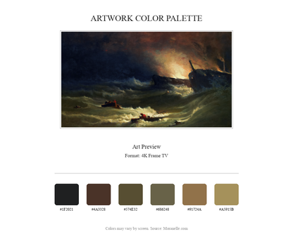 George Inness-Tragedy at Sea - curated color palette inspired by the original artwork, ideal for home decor coordination.