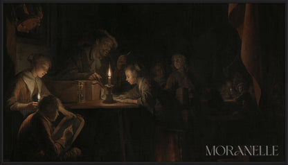 Gérard Dou, L'École de nuit – full painting reproduction, digital download for Samsung Frame TV.