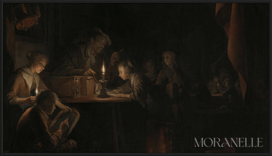 Gérard Dou, L'École de nuit – full painting reproduction, digital download for Samsung Frame TV.