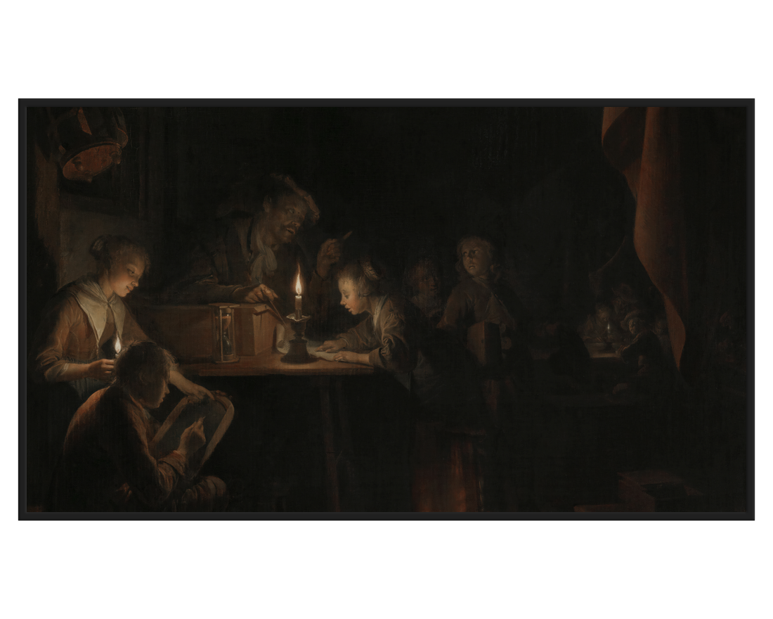Gérard Dou, L'École de nuit – full painting reproduction, digital download for Samsung Frame TV.