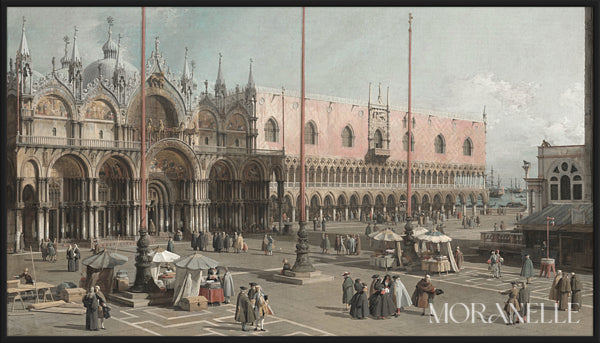 Venetian Square Painting depicting architecture and bustling market activity.