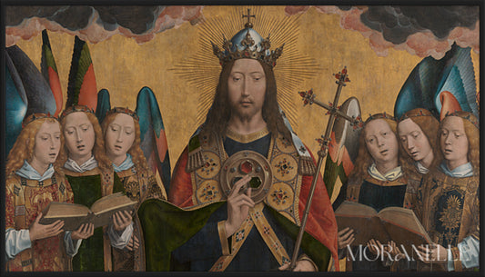 Hans Memling, Christus met zingende en musicerende engelen – full painting reproduction, digital download for Samsung Frame TV.
