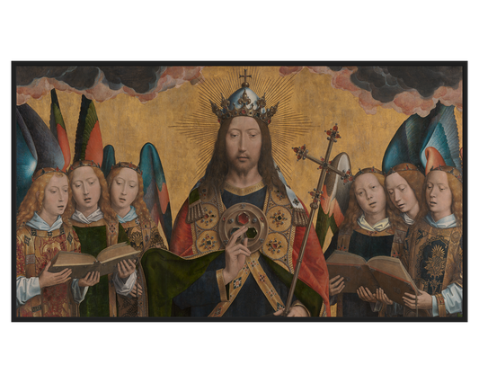 Hans Memling, Christus met zingende en musicerende engelen – full painting reproduction, digital download for Samsung Frame TV.