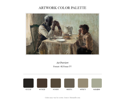 Henry Ossawa Tanner, The Thankful Poor - curated color palette inspired by the original artwork, ideal for home decor coordination.