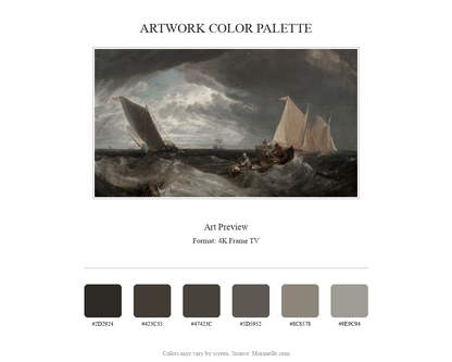 J. M. W. Turner The Junction of the Thames and Medway color palette showing its dominant colors: dark blue, grey, white.